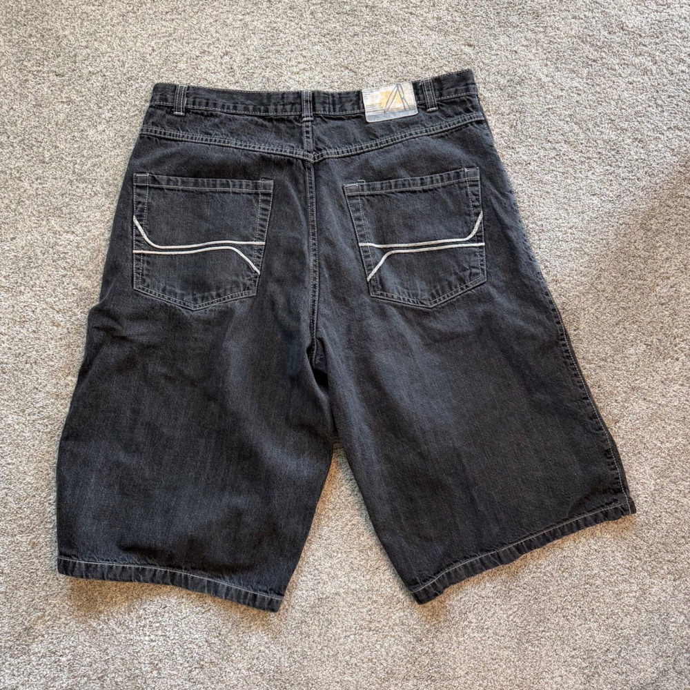 Outback Rider Mens Baggy Denim Shorts Black Contrast Stitch Size 36 Y2K Skate